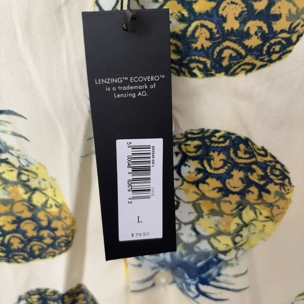 New Banana Republic Hawaiian Shirt Mens Size Large Yellow Pineapples Slim Fit